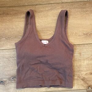 Pink Lily Taupe Ribbed Knit V-Neck Brami